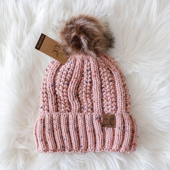 C.C Beanie Confetti Fuzzy Fur Lined Pom Hat - Picture 4 of 5